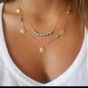 Two Layer Turquoise and Gold Necklace